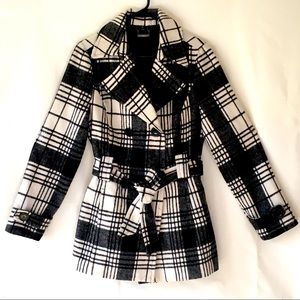 Women’s JouJou belted wool blend plaid peacoat